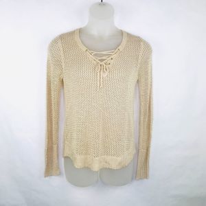 ohMG! Crochet V-neck Tie Front Sweater
